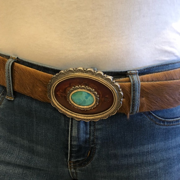 Vintage hair on cowhide belt